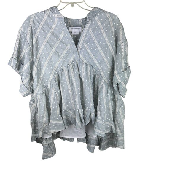 Chic Soul Plus Size Women Peplum Ruffled V neck embroidered blouse 1X Green - Picture 1 of 3